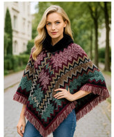 Poncho Feminino Tricot Grosso Com Gola De Pelo Boho Chic | Casimira